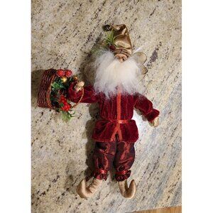 SCF Santa Elf Folk Art Winged Fairy Figure Red Basket 12"
